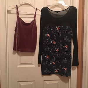 Sparkly red top and a black dress